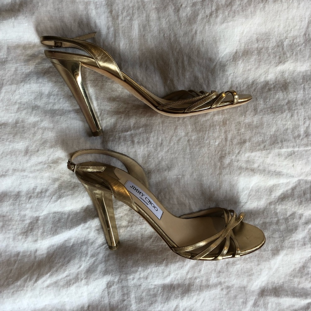 Jimmy choo gold sandal heels
